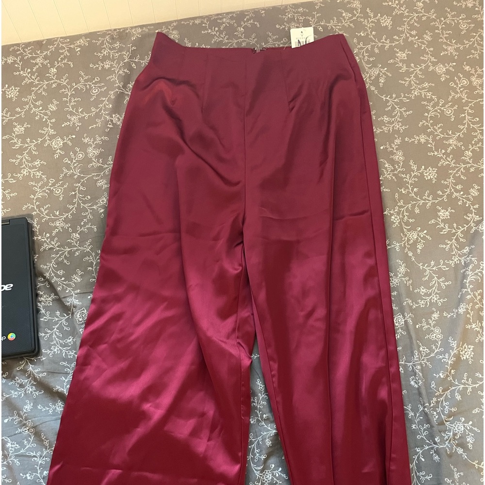 Windsor Long Red Satin Wide Leg Party Pants
